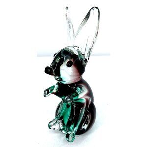 Murano Art Glass Bunny Rabbit Green Purple Long Ear 6" Derpy Vintage